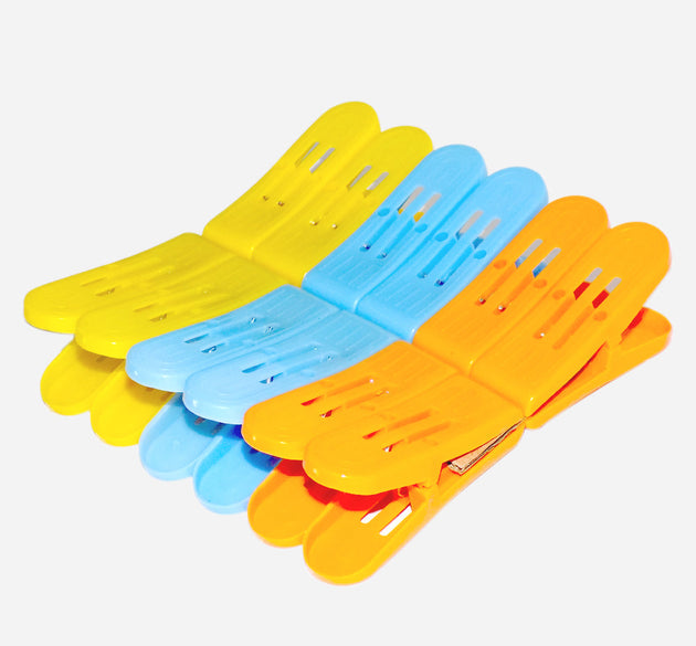 Strong grip multicolour double pin clips for hanging clothes.