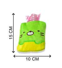 Small hot water bag with green Kitty design for various pains