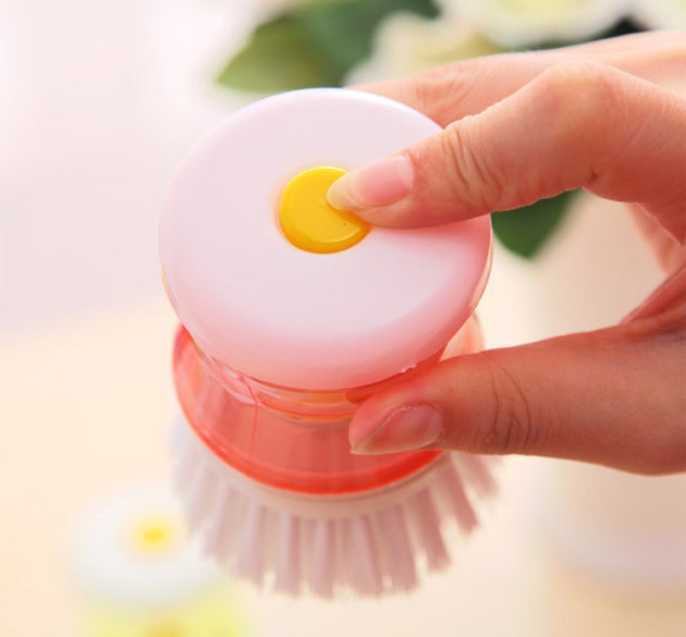 Cleaning brush with built-in liquid soap dispenser