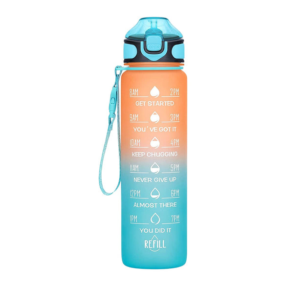 Motivational Water Bottle with Straw & Time Marker - Leakproof Tritan Portable Gym Bottle for Sports, Hiking & Camping