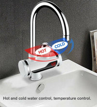 Stainless steel electric water heater faucet with LED display.