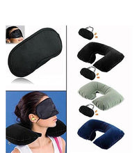 Kit with pillow, ear buds, and eye mask for travel.