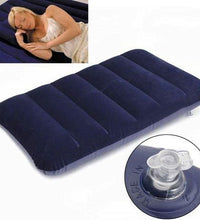 Blue inflatable travel pillow for comfort.