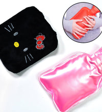 Black Hello Kitty hot water bag with cover for pain relief