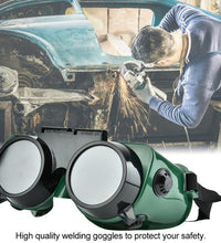 Comfortable large welding goggles in dark green.