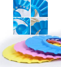 Baby shower cap designed for safe and comfortable bathing.