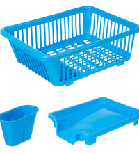 Plastic dish drainer rack with a brown box for organizing and drying dishes