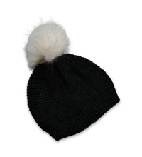 Black inside fur beanie cap with a skull design.