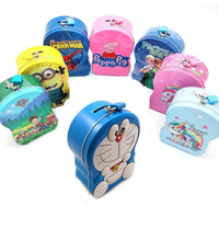 Metal piggy bank with cartoon design, ideal for saving coins and small amounts of money