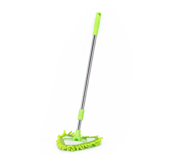 Adjustable stainless steel mop for cleaning dusty and wet floors.