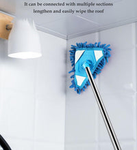 Versatile triangle mop with adjustable handle for cleaning both wet and dry surfaces.