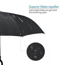 Sturdy windproof umbrella with a comfortable C-shaped handle for easy grip.