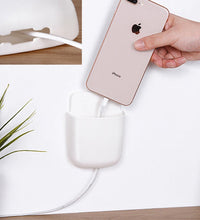 Wall-mounted storage for mobile with charging dock.