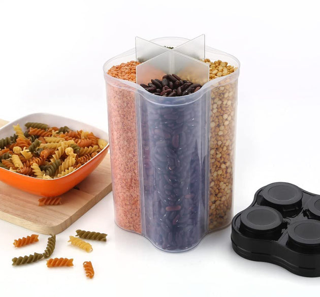 4-section plastic food storage container with lock