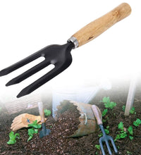 Gardening fork for weeding, steel and black.