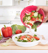 Efficient salad maker bowl with cutting feature