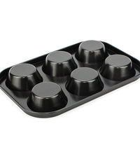 Quality non-stick tray for baking 6 cupcakes.