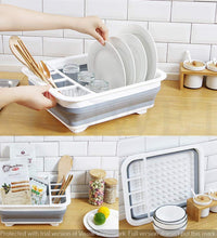 Collapsible silicone drainer rack for dishes with storage for utensils