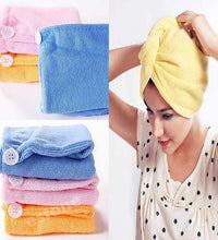 Microfiber hair-drying towel, quick-dry turban and shower cap.