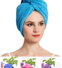 Quick-dry microfiber turban towel for fast hair drying.