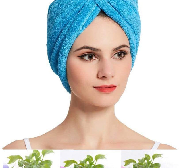 Quick-dry microfiber turban towel for fast hair drying.