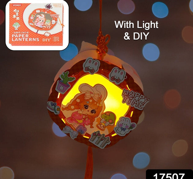 DIY Traditional Lanterns Handmade Cartoon Paper Lanterns, Antique Portable Lantern Hollow-Out Projection Luminescent LED Lamp DIY Hanging Paper Lanterns for Festival Party Decor