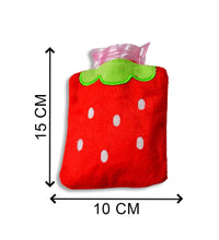 Strawberry design hot water bag for soothing neck and shoulder pain.