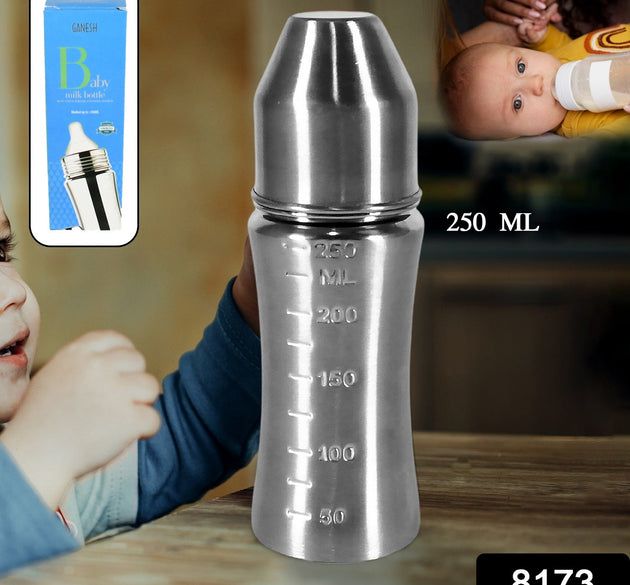 Ganesh Stainless Steel Baby Feeding Bottle, Milk Bottle for New Born / Infants / Toddler Up to 3 Years, BFA Free (250 ML Approx)