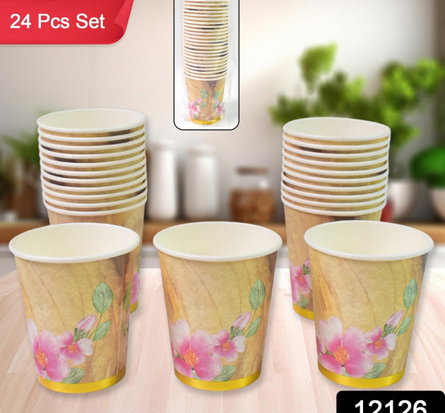 Disposable Paper Cups, Disposable Tea, Coffee Cups (24 Pcs Set / Mix Color & Design)