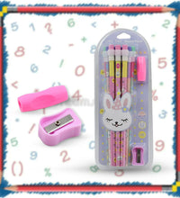 Pencil and sharpener set for kids, featuring cute animal designs