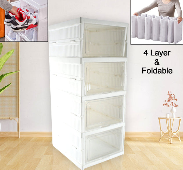 Stackable Multifunctional Storage, for Clothes Foldable Drawer Shelf Basket Utility Cart Rack Storage Organizer Cart for Kitchen, Pantry Closet, Bedroom, Bathroom, Laundry (4 Layer /  1 Pc)