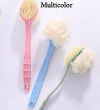 Long handle bath brush, 2-in-1 design for effective use.