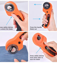 Manual sewing roller cutter with detailed blade and handle