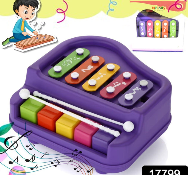 2 in 1 Baby Piano Xylophone Toy for Toddlers, 5 Multicolored Key Keyboard Xylophone Piano, Preschool Educational Musical Learning Instruments Toy for Baby Kids Girls Boys 3+ Years (1 Pc)