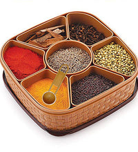 Masala rangoli box for storing spices, featuring multiple compartments.