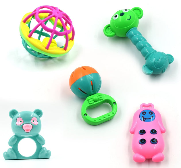 Set of baby rattles and toys