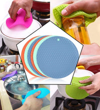 Silicone hot mat with a vibrant color and heat-resistant properties for kitchen use.