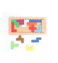 Wooden mind game set with multiple components for stimulating children's minds.