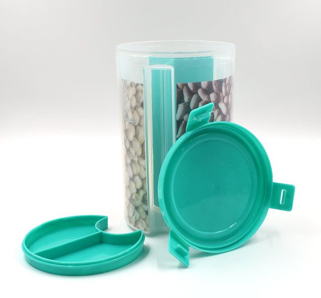 Transparent 3-in-1 storage container with airtight seal and color box packaging.