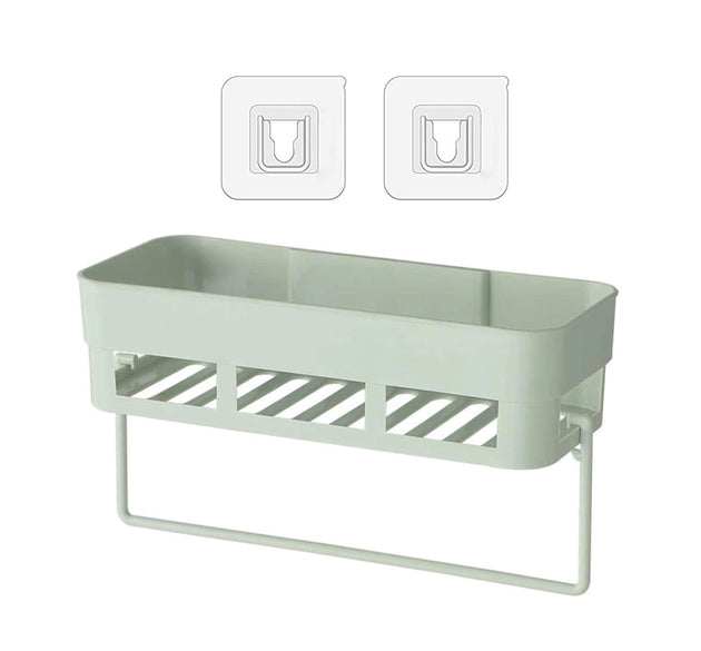 Multi-purpose shelf for kitchen or bathroom, wall-mounted.