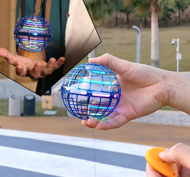 Flying ball toy with USB charging, RGB lights, 360° rotation.