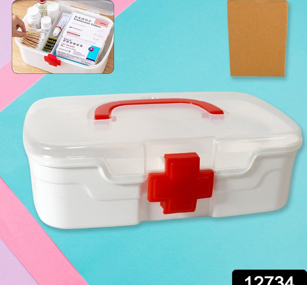 Medical Box, 1 Piece, Indoor Outdoor Medical Utility, Medicine Storage Box, Detachable Tray Medical Box Multi Purpose Regular Medicine, First Aid Box with Handle & Transparent Lid