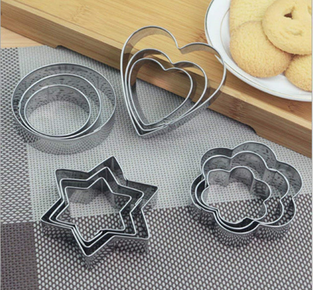 Set of stainless steel cookie cutters in various shapes