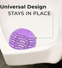 Round urinal mat with splash protection.