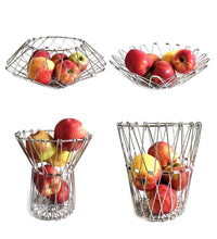 Wire mesh fruit bowl, foldable and space-saving