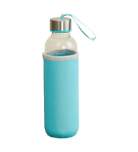 500 ml glass water bottle, with protective sleeve, perfect for travel.