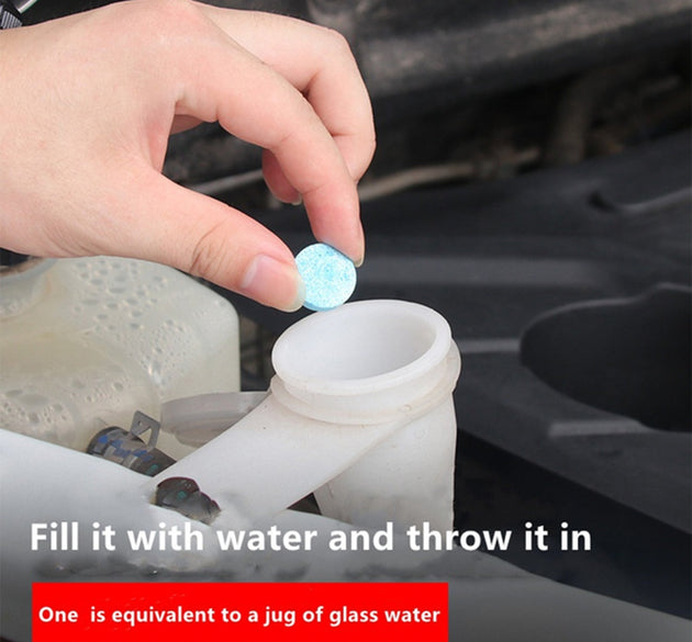 Effervescent tablets for car wiper detergent