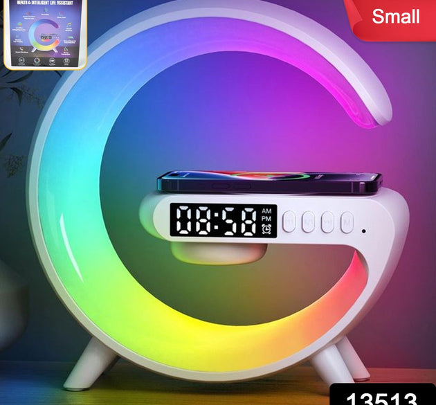 Smart Alarm Clock with G-Shape RGB Light Bluetooth Speaker, Wireless Charging