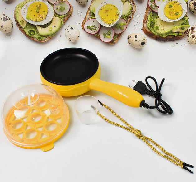 Multi functional Electric 2 in 1 Egg Frying Pan with Egg Boiler Machine Measuring Cup with Handle