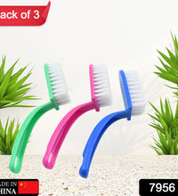 Three-piece set of cleaning brushes for fruits and vegetables.